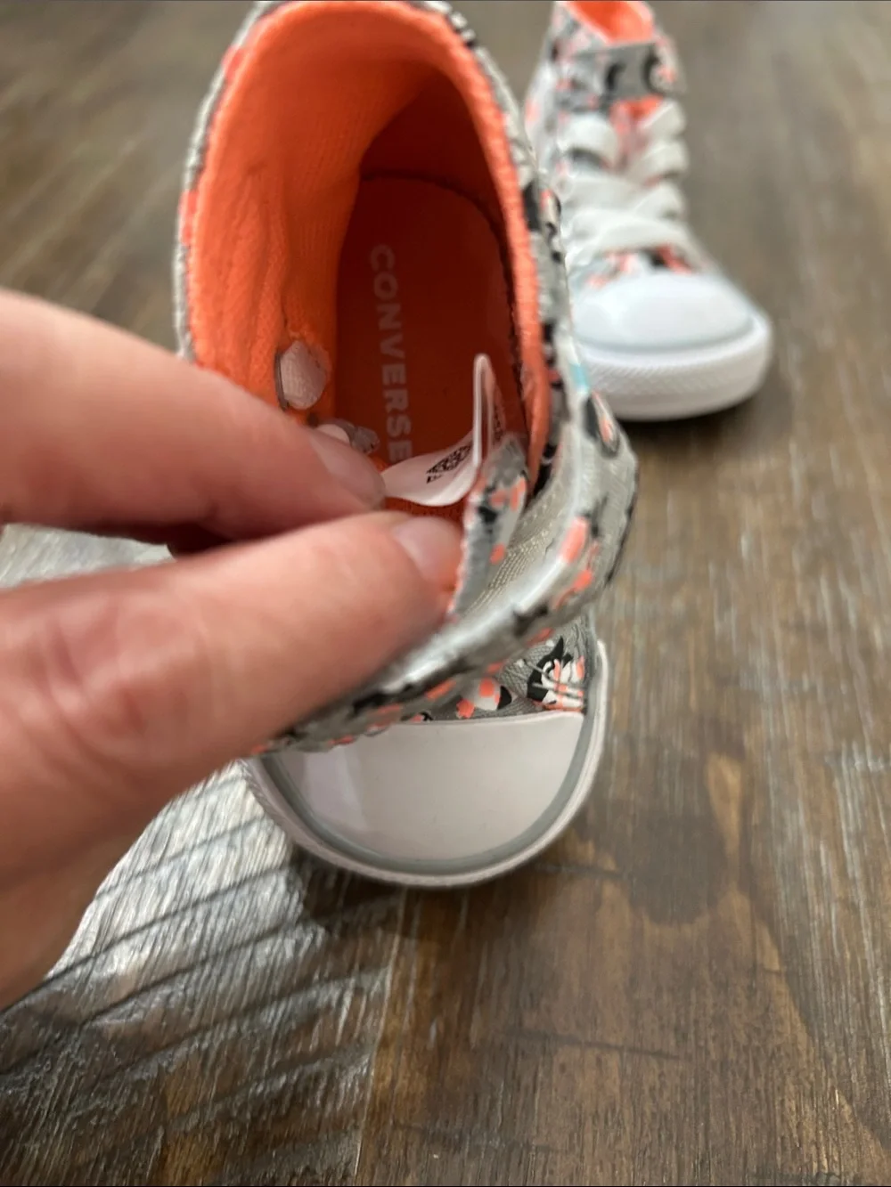 Converse Kids High-Top Sneakers in Gray with Coral Penguin Print